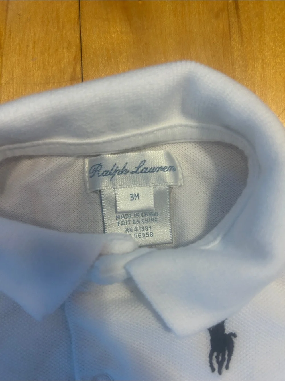 Ralph Lauren White Long-Sleeve Polo Baby One-Piece with Collar 3mo